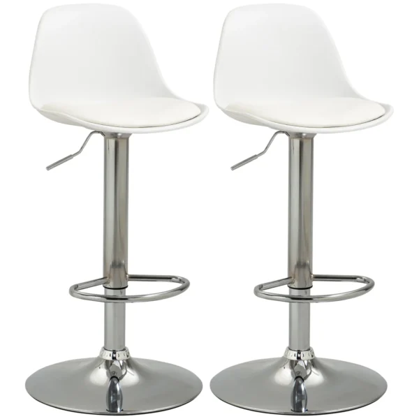 Set van 2 barkrukken draaistoelen tot 120kg met rugleuning in hoogte verstelbaar voor bartafel in wit kunstleer en staal 40x42x82 104 cm 1