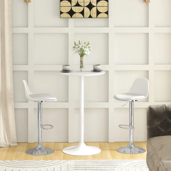 Set van 2 barkrukken draaistoelen tot 120kg met rugleuning in hoogte verstelbaar voor bartafel in wit kunstleer en staal 40x42x82 104 cm 10
