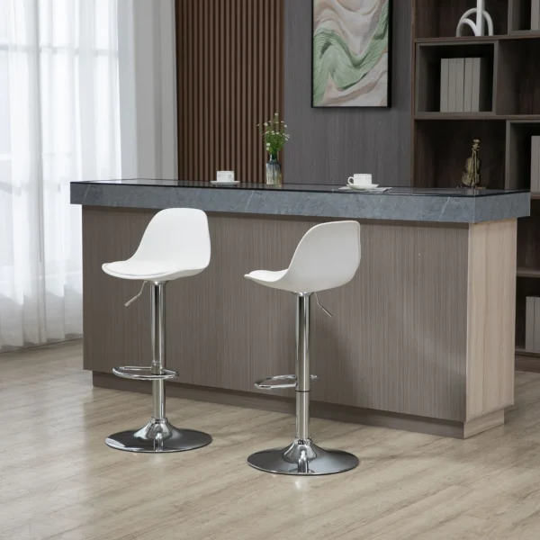 Set van 2 barkrukken draaistoelen tot 120kg met rugleuning in hoogte verstelbaar voor bartafel in wit kunstleer en staal 40x42x82 104 cm 2
