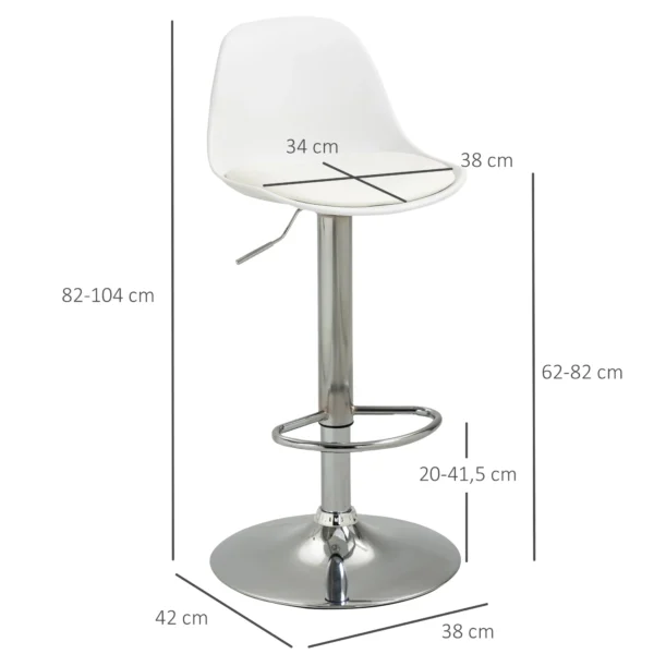 Set van 2 barkrukken draaistoelen tot 120kg met rugleuning in hoogte verstelbaar voor bartafel in wit kunstleer en staal 40x42x82 104 cm 4