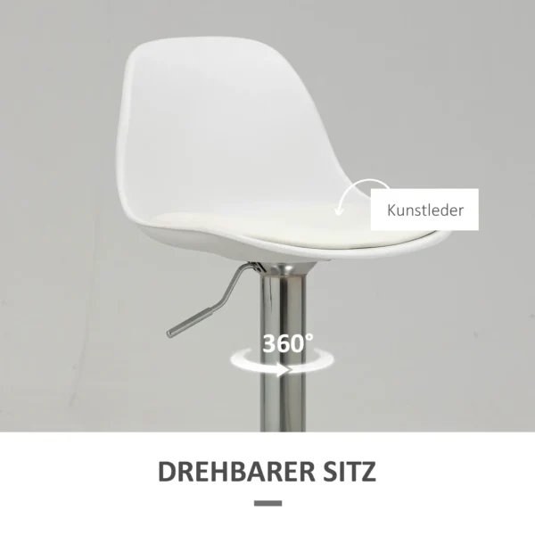 Set van 2 barkrukken draaistoelen tot 120kg met rugleuning in hoogte verstelbaar voor bartafel in wit kunstleer en staal 40x42x82 104 cm 7