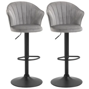Set van 2 draaibare barkrukken met rugleuning, hoogte verstelbaar, fluweel touch, grijs, armloos, 51,5x57,5x93 114,5cm voor keuken & bar 1