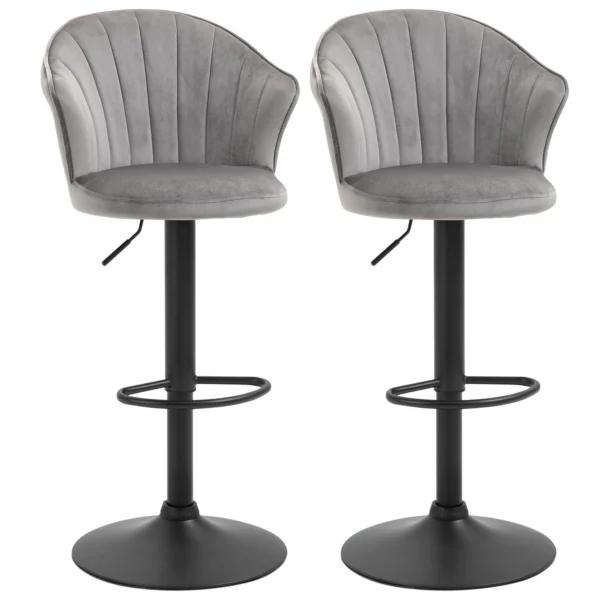Set van 2 draaibare barkrukken met rugleuning, hoogte verstelbaar, fluweel touch, grijs, armloos, 51,5x57,5x93 114,5cm voor keuken & bar 1