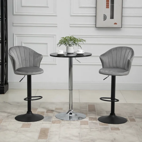 Set van 2 draaibare barkrukken met rugleuning, hoogte verstelbaar, fluweel touch, grijs, armloos, 51,5x57,5x93 114,5cm voor keuken & bar 2