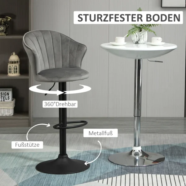 Set van 2 draaibare barkrukken met rugleuning, hoogte verstelbaar, fluweel touch, grijs, armloos, 51,5x57,5x93 114,5cm voor keuken & bar 6