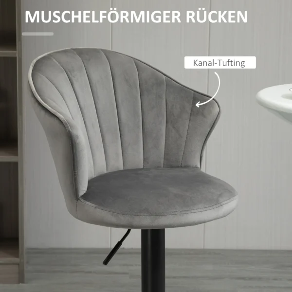Set van 2 draaibare barkrukken met rugleuning, hoogte verstelbaar, fluweel touch, grijs, armloos, 51,5x57,5x93 114,5cm voor keuken & bar 7