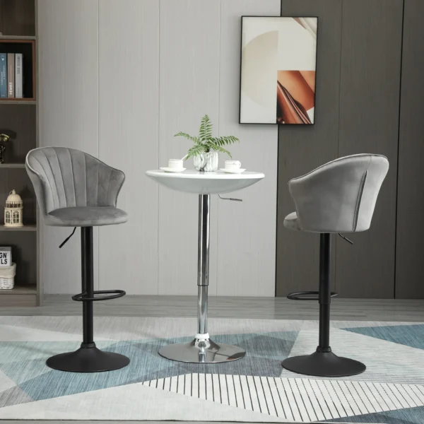 Set van 2 draaibare barkrukken met rugleuning, hoogte verstelbaar, fluweel touch, grijs, armloos, 51,5x57,5x93 114,5cm voor keuken & bar 8
