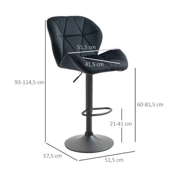 Set van 2 draaibare barkrukken, verstelbare barkrukken met rugleuning, barkrukken met rugleuning, zwart 4