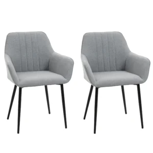 Set van 2 eetkamerstoelen gestoffeerde stoelen met ademende linnenhoes in lichtgrijs voor woonkamer keuken 59,5x56,5x81cm 1