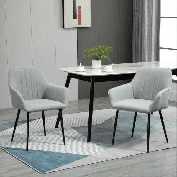 Set van 2 eetkamerstoelen gestoffeerde stoelen met ademende linnenhoes in lichtgrijs voor woonkamer keuken 59,5x56,5x81cm 2