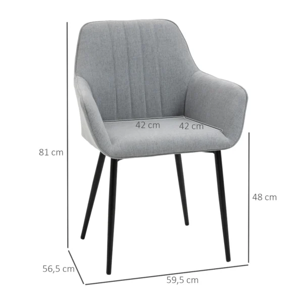 Set van 2 eetkamerstoelen gestoffeerde stoelen met ademende linnenhoes in lichtgrijs voor woonkamer keuken 59,5x56,5x81cm 4