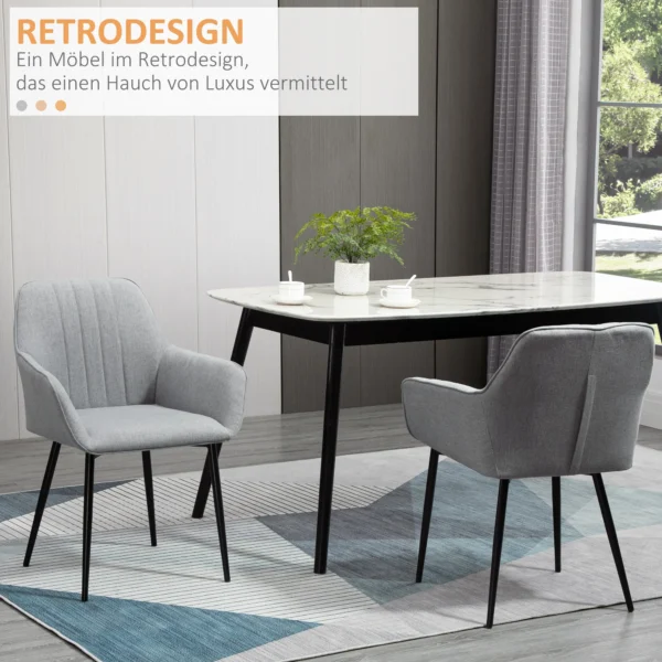 Set van 2 eetkamerstoelen gestoffeerde stoelen met ademende linnenhoes in lichtgrijs voor woonkamer keuken 59,5x56,5x81cm 5