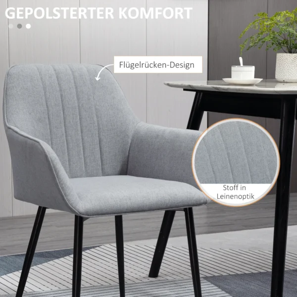 Set van 2 eetkamerstoelen gestoffeerde stoelen met ademende linnenhoes in lichtgrijs voor woonkamer keuken 59,5x56,5x81cm 6
