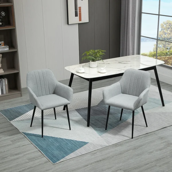 Set van 2 eetkamerstoelen gestoffeerde stoelen met ademende linnenhoes in lichtgrijs voor woonkamer keuken 59,5x56,5x81cm 8