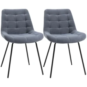 Set van 2 eetkamerstoelen keukenstoel gestoffeerde stoel met rugleuning, zitting bekleed met fluweel, voor woonkamer, in retro ontwerp, stalen poten, grijs 50 x 61 x 79 cm 1