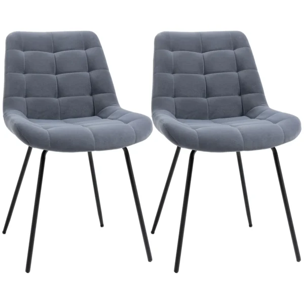 Set van 2 eetkamerstoelen keukenstoel gestoffeerde stoel met rugleuning, zitting bekleed met fluweel, voor woonkamer, in retro ontwerp, stalen poten, grijs 50 x 61 x 79 cm 1