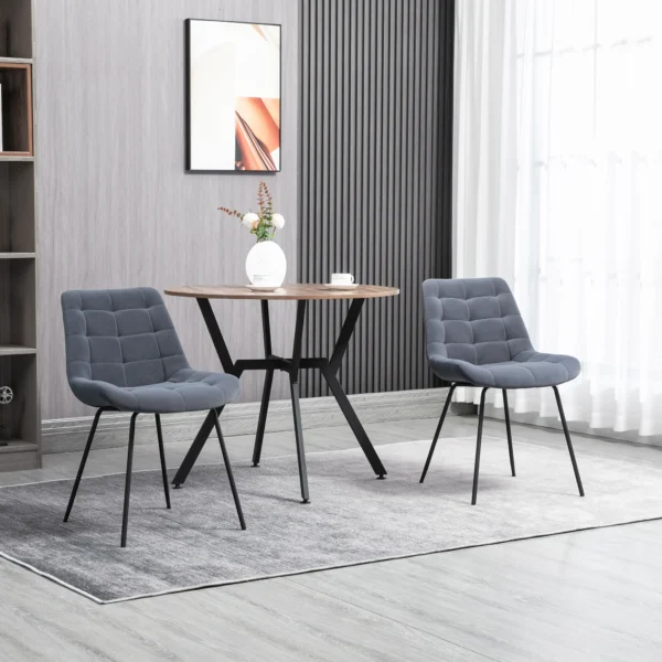 Set van 2 eetkamerstoelen keukenstoel gestoffeerde stoel met rugleuning, zitting bekleed met fluweel, voor woonkamer, in retro ontwerp, stalen poten, grijs 50 x 61 x 79 cm 2