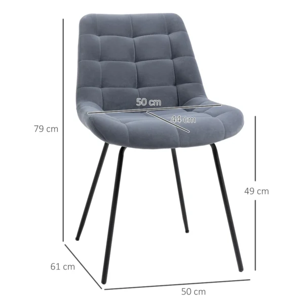 Set van 2 eetkamerstoelen keukenstoel gestoffeerde stoel met rugleuning, zitting bekleed met fluweel, voor woonkamer, in retro ontwerp, stalen poten, grijs 50 x 61 x 79 cm 4