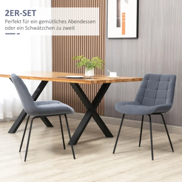 Set van 2 eetkamerstoelen keukenstoel gestoffeerde stoel met rugleuning, zitting bekleed met fluweel, voor woonkamer, in retro ontwerp, stalen poten, grijs 50 x 61 x 79 cm 5