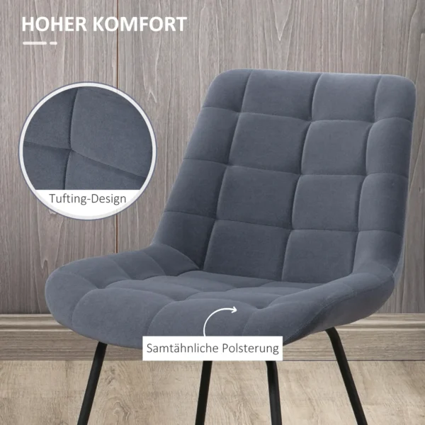 Set van 2 eetkamerstoelen keukenstoel gestoffeerde stoel met rugleuning, zitting bekleed met fluweel, voor woonkamer, in retro ontwerp, stalen poten, grijs 50 x 61 x 79 cm 6