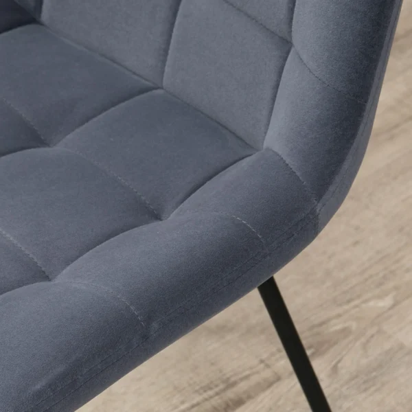 Set van 2 eetkamerstoelen keukenstoel gestoffeerde stoel met rugleuning, zitting bekleed met fluweel, voor woonkamer, in retro ontwerp, stalen poten, grijs 50 x 61 x 79 cm 9