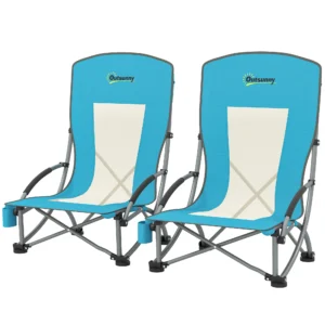 Set van 2 opvouwbare campingstoelen met drankhouder, netrugleuning, draagtas, opvouwbare stoel, opvouwbare vissersstoel, outdoor vissersstoel tot 120 kg, tuinstoel voor tuin, strand 1