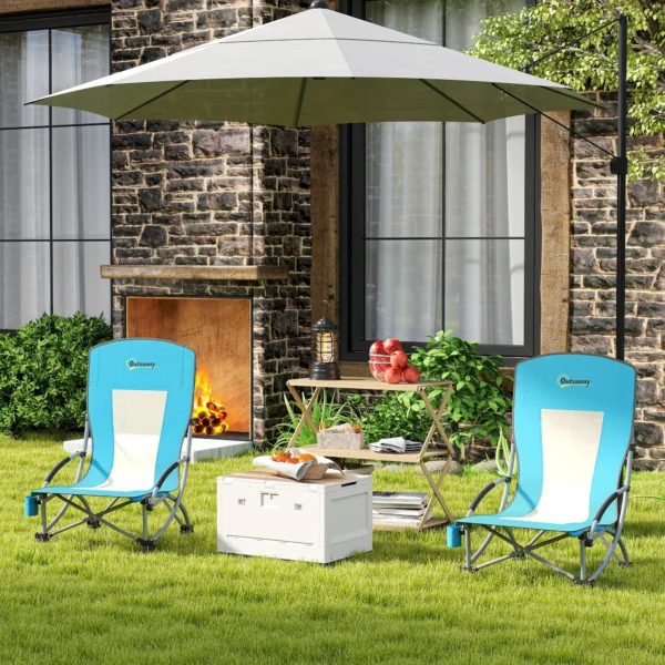 Set van 2 opvouwbare campingstoelen met drankhouder, netrugleuning, draagtas, opvouwbare stoel, opvouwbare vissersstoel, outdoor vissersstoel tot 120 kg, tuinstoel voor tuin, strand 10