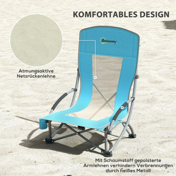 Set van 2 opvouwbare campingstoelen met drankhouder, netrugleuning, draagtas, opvouwbare stoel, opvouwbare vissersstoel, outdoor vissersstoel tot 120 kg, tuinstoel voor tuin, strand 6