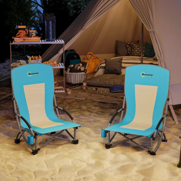 Set van 2 opvouwbare campingstoelen met drankhouder, netrugleuning, draagtas, opvouwbare stoel, opvouwbare vissersstoel, outdoor vissersstoel tot 120 kg, tuinstoel voor tuin, strand 9