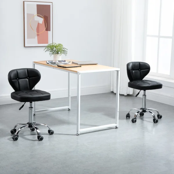 Set van 2 rolkrukken met rugleuning draaikruk, verstelbare werkkruk, kunstleer+staal, donkergrijs, 45x47x72 87cm 2