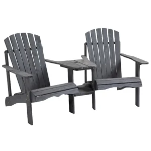 Set van 2 terrasstoelen met tafel en parasolgat, ergonomisch, sparrenhout, belastbaar tot 120 kg, l170 x b87 x h92 cm, donkergrijs 1