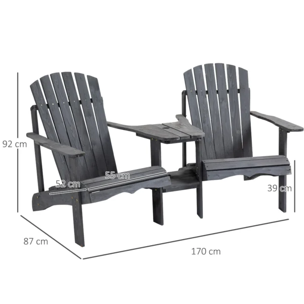 Set van 2 terrasstoelen met tafel en parasolgat, ergonomisch, sparrenhout, belastbaar tot 120 kg, l170 x b87 x h92 cm, donkergrijs 4