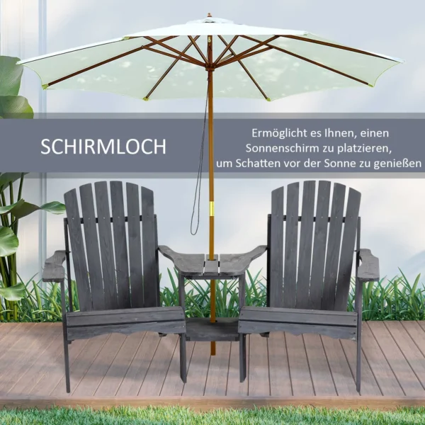Set van 2 terrasstoelen met tafel en parasolgat, ergonomisch, sparrenhout, belastbaar tot 120 kg, l170 x b87 x h92 cm, donkergrijs 5