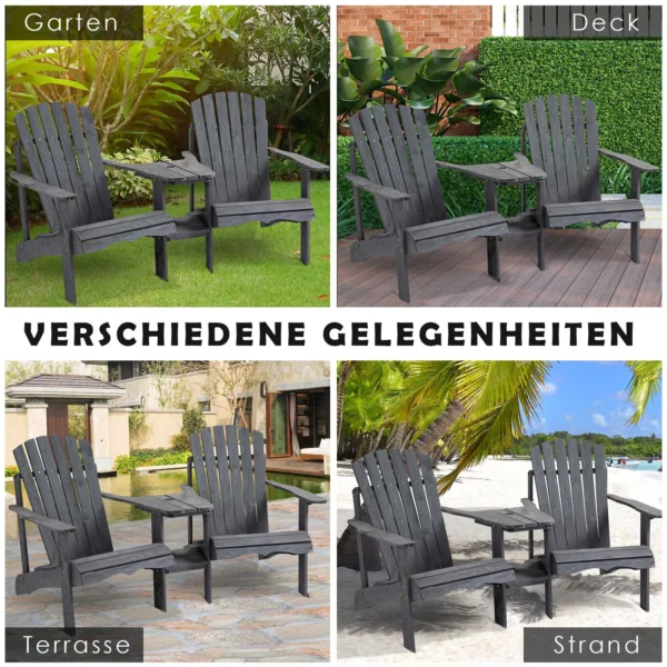 Set van 2 terrasstoelen met tafel en parasolgat, ergonomisch, sparrenhout, belastbaar tot 120 kg, l170 x b87 x h92 cm, donkergrijs 8
