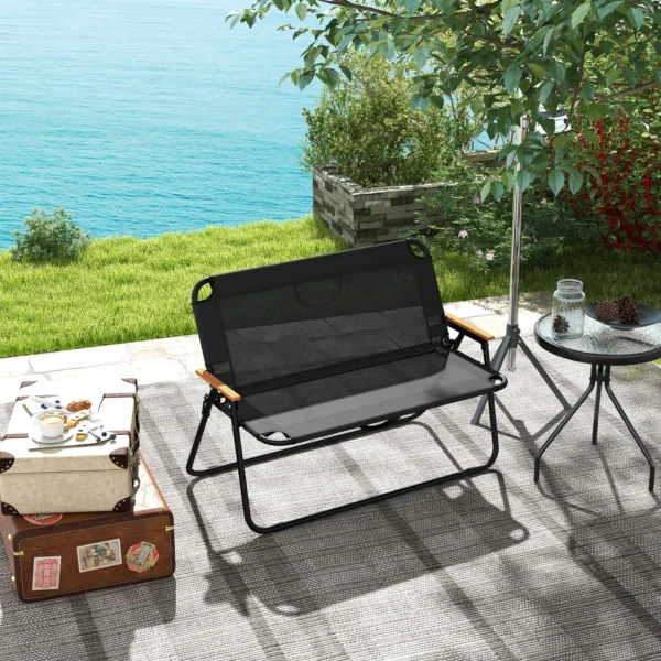 Set van 2 tuinbanken, zitbank, opvouwbare campingbank, klapbank tot 220 kg belastbaar, voor camping, terras, gaas, zwart, 108 x 65 x 73 cm 2
