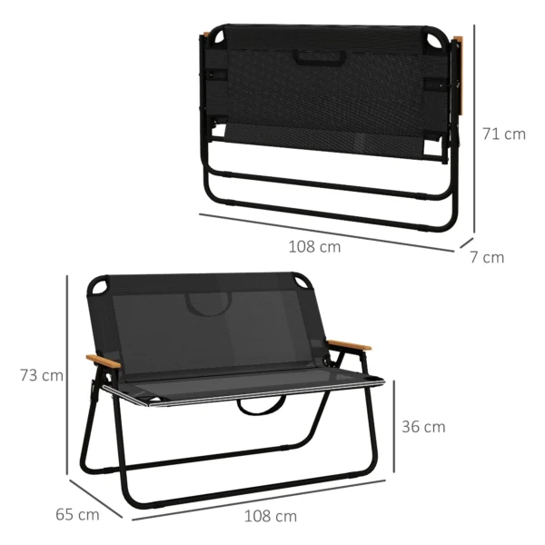 Set van 2 tuinbanken, zitbank, opvouwbare campingbank, klapbank tot 220 kg belastbaar, voor camping, terras, gaas, zwart, 108 x 65 x 73 cm 4