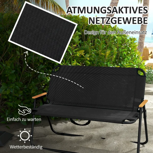Set van 2 tuinbanken, zitbank, opvouwbare campingbank, klapbank tot 220 kg belastbaar, voor camping, terras, gaas, zwart, 108 x 65 x 73 cm 6