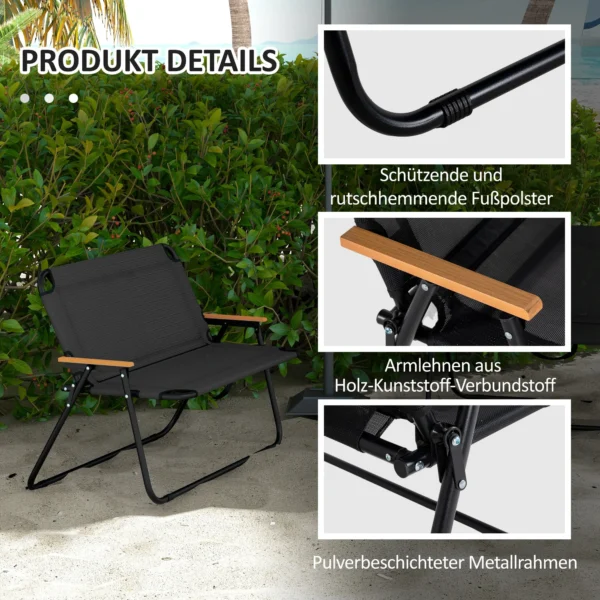 Set van 2 tuinbanken, zitbank, opvouwbare campingbank, klapbank tot 220 kg belastbaar, voor camping, terras, gaas, zwart, 108 x 65 x 73 cm 7