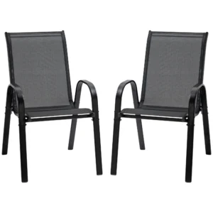Set van 2 tuinstoelen stapelstoel met armleuning eetstoelen tuin metaal mesh stof zwart 70 x 54 x 90 cm 1