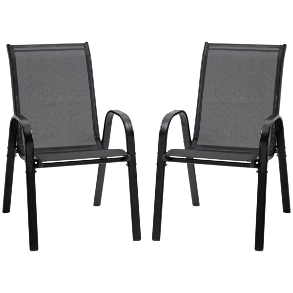 Set van 2 tuinstoelen stapelstoel met armleuning eetstoelen tuin metaal mesh stof zwart 70 x 54 x 90 cm 1