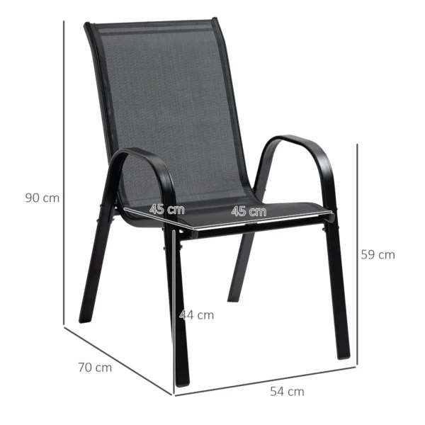 Set van 2 tuinstoelen stapelstoel met armleuning eetstoelen tuin metaal mesh stof zwart 70 x 54 x 90 cm 4