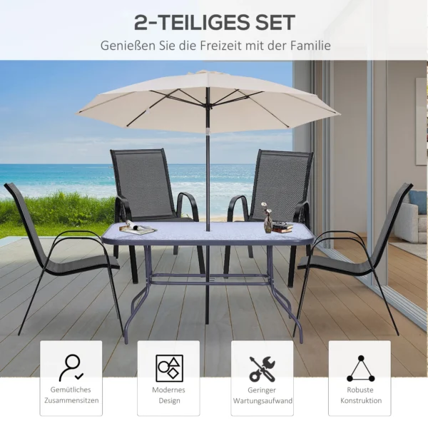 Set van 2 tuinstoelen stapelstoel met armleuning eetstoelen tuin metaal mesh stof zwart 70 x 54 x 90 cm 5