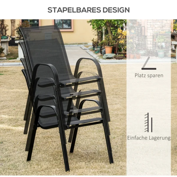 Set van 2 tuinstoelen stapelstoel met armleuning eetstoelen tuin metaal mesh stof zwart 70 x 54 x 90 cm 6