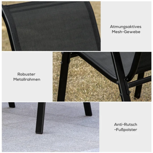 Set van 2 tuinstoelen stapelstoel met armleuning eetstoelen tuin metaal mesh stof zwart 70 x 54 x 90 cm 7
