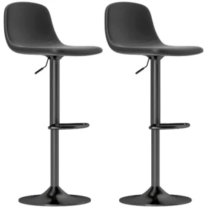 Set van 2 verstelbare draaibare barkrukken met rugleuning en voetsteun, antislip krukken, kunstleer, zwart 1