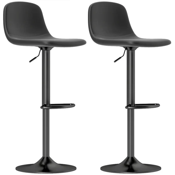 Set van 2 verstelbare draaibare barkrukken met rugleuning en voetsteun, antislip krukken, kunstleer, zwart 1