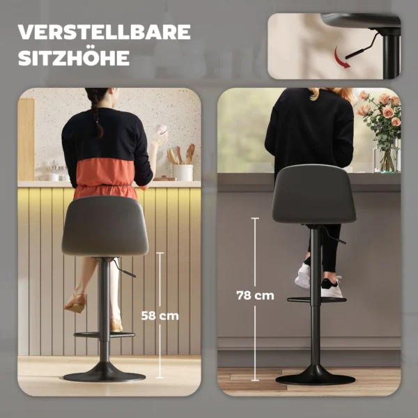Set van 2 verstelbare draaibare barkrukken met rugleuning en voetsteun, antislip krukken, kunstleer, zwart 5
