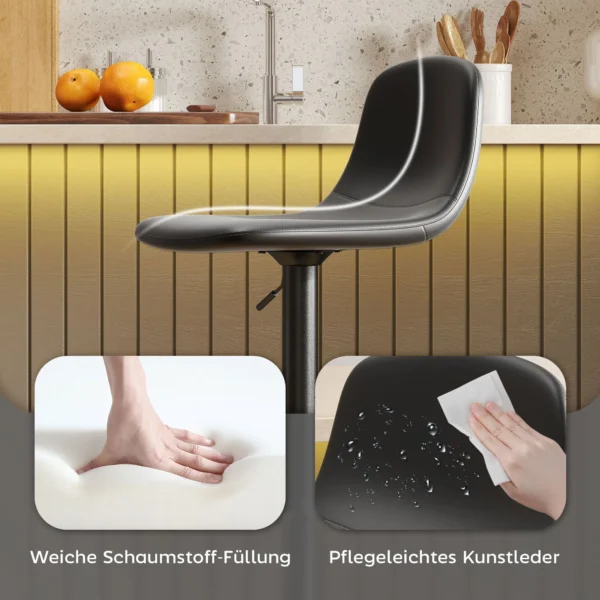 Set van 2 verstelbare draaibare barkrukken met rugleuning en voetsteun, antislip krukken, kunstleer, zwart 7