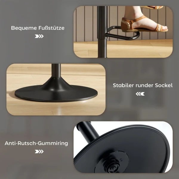 Set van 2 verstelbare draaibare barkrukken met rugleuning en voetsteun, antislip krukken, kunstleer, zwart 8