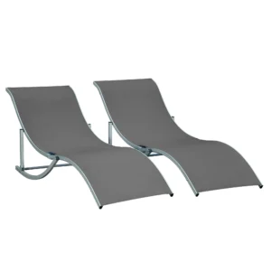 Set van 2 zonneligstoelen tuinligstoelen stofligstoel relaxstoel ergonomisch aluminium texteline donkergrijs 165 x 61 x 63 cm 1
